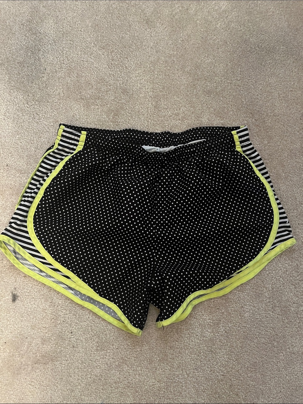 Varsity Black Polka Dot Athletic Shorts with Neon Yellow Trim